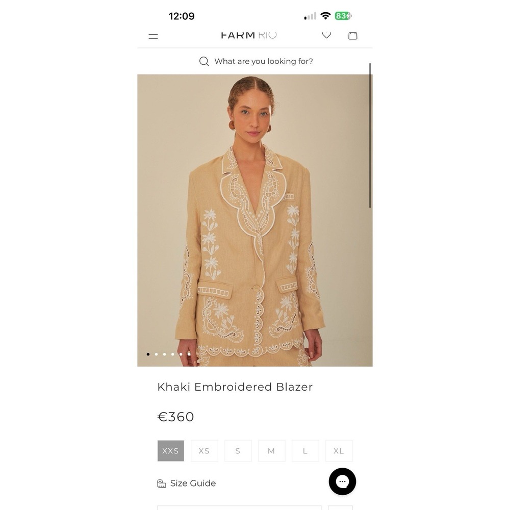 NWT FARM RIO Khaki Embroidered Blazer Jacket Eyelet Cutout Scallop Tan XXS
